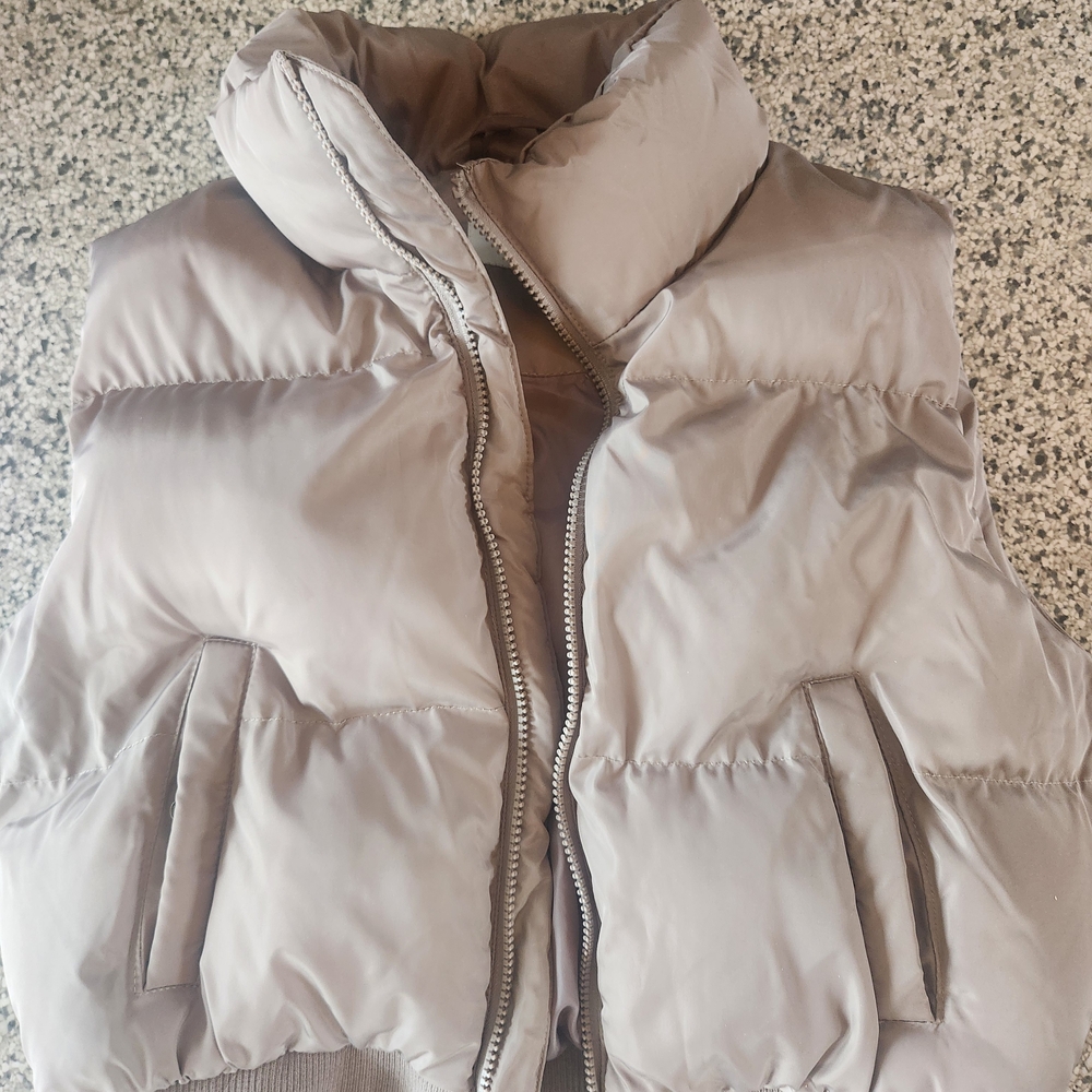 Gray Quilted Vest with High Collar